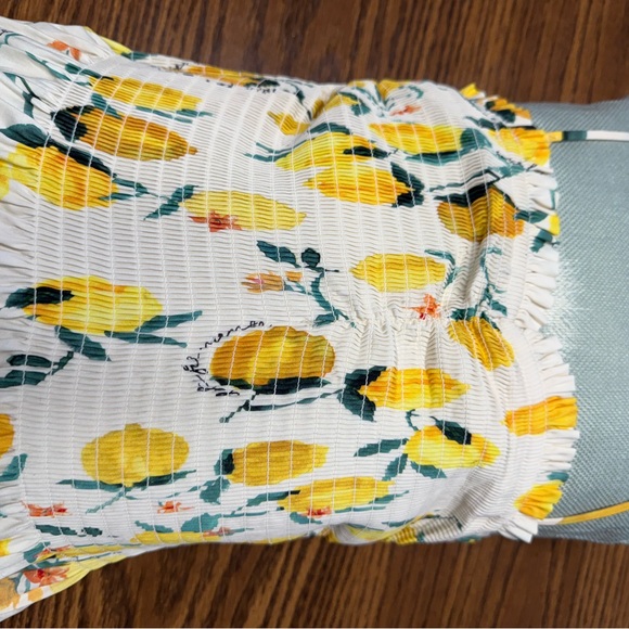 H&M Lemon Print Smocked Sundress White Yellow Sleeveless S Bonus earrings NWT - Picture 9 of 16
